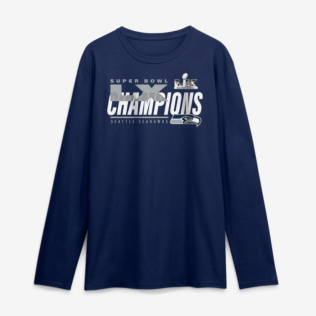 Seattle Seahawks Super Bowl LX Champions Iconic Victory Long Sleeve T-Shirt College Navy