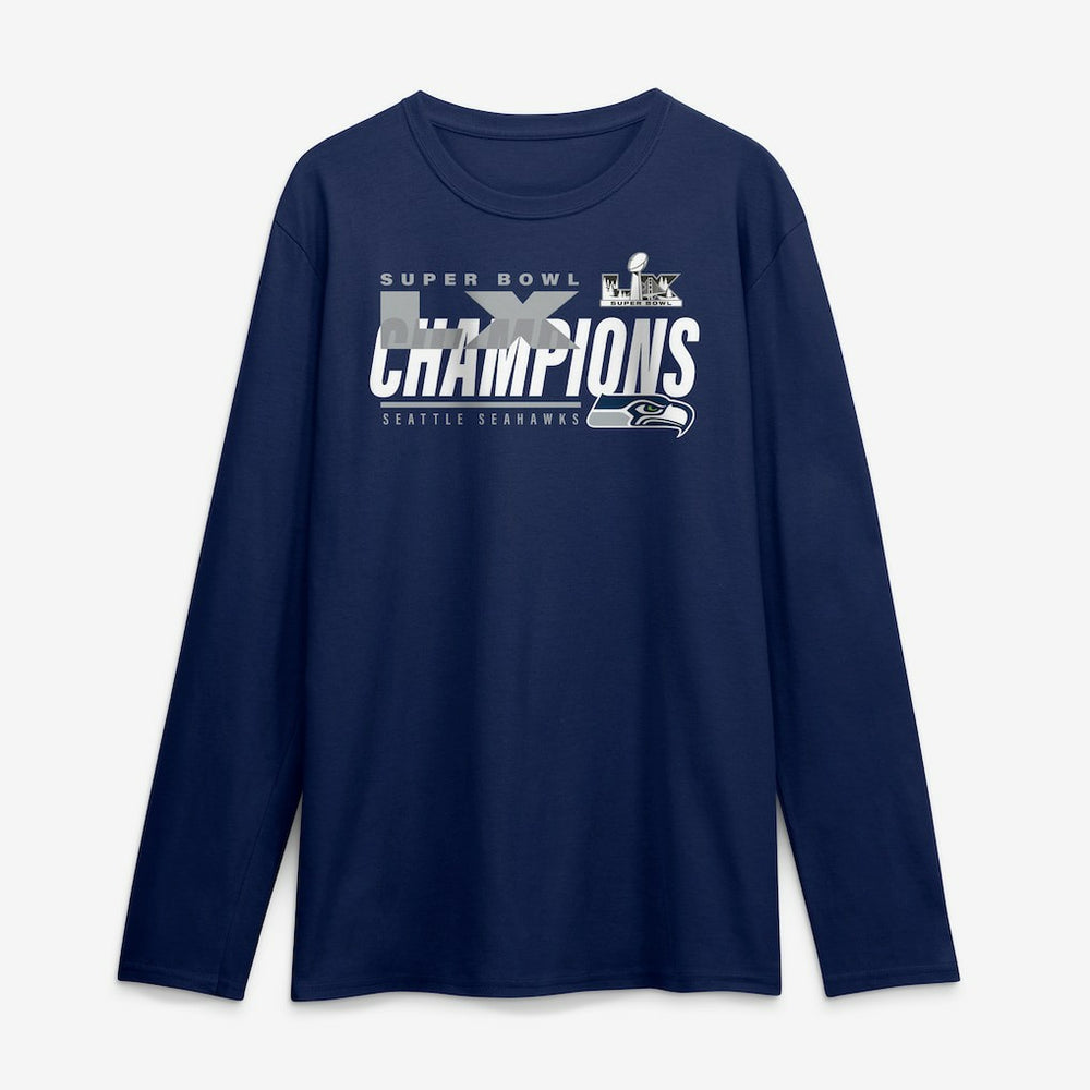 Seattle Seahawks Super Bowl LX Champions Iconic Victory Long Sleeve T-Shirt College Navy