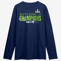 Seattle Seahawks Super Bowl LX Champions Autograph Signing Long Sleeve Roster T-Shirt College Navy