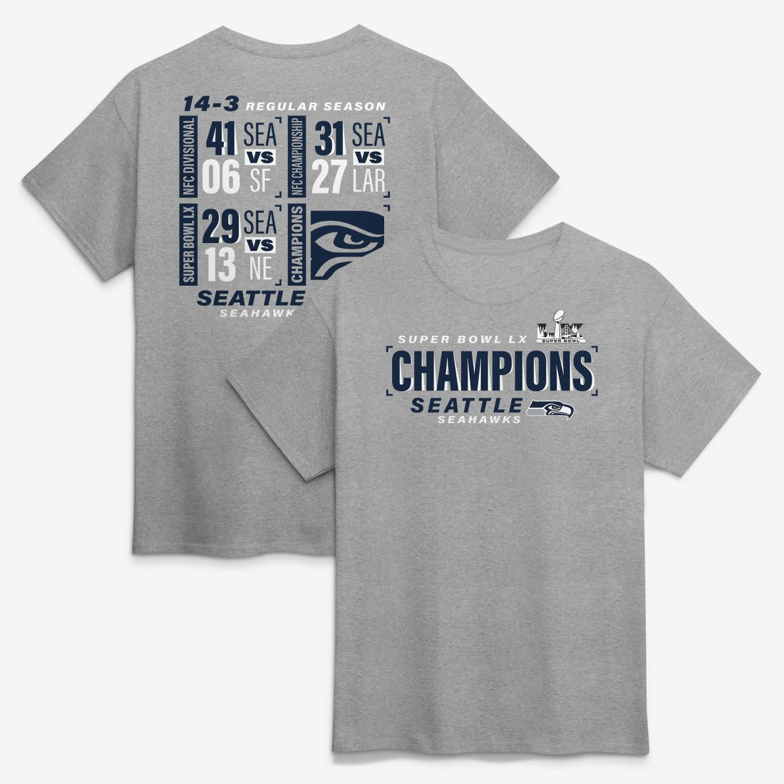 Seattle Seahawks Super Bowl LX Champions Counting Points Score T-Shirt Steel