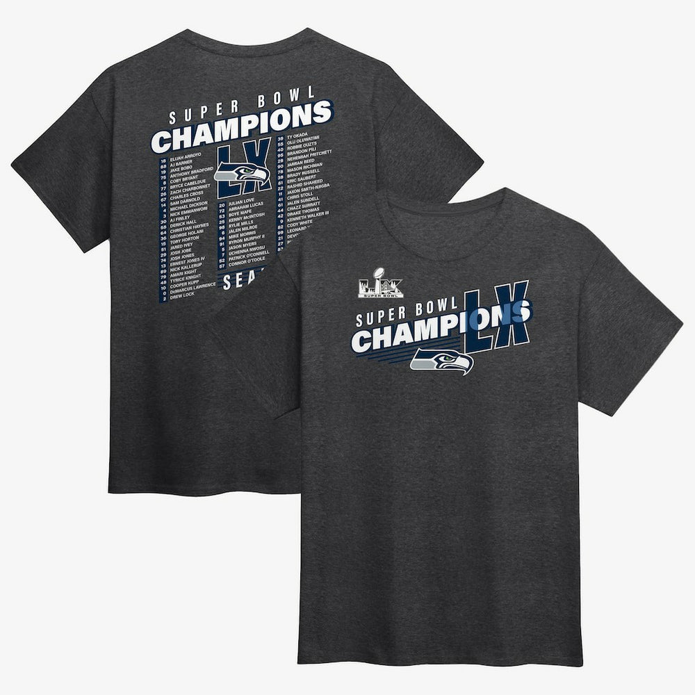 Seattle Seahawks Super Bowl LX Champions Best Teammates Roster T-Shirt Heather Charcoal