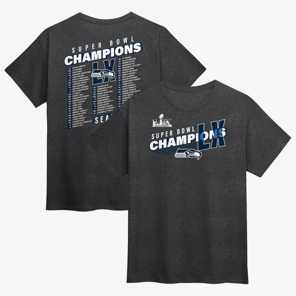 Seattle Seahawks Super Bowl LX Champions Best Teammates Roster T-Shirt Heather Charcoal