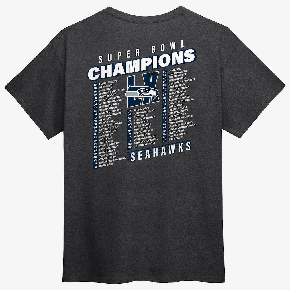 Seattle Seahawks Super Bowl LX Champions Best Teammates Roster T-Shirt Heather Charcoal