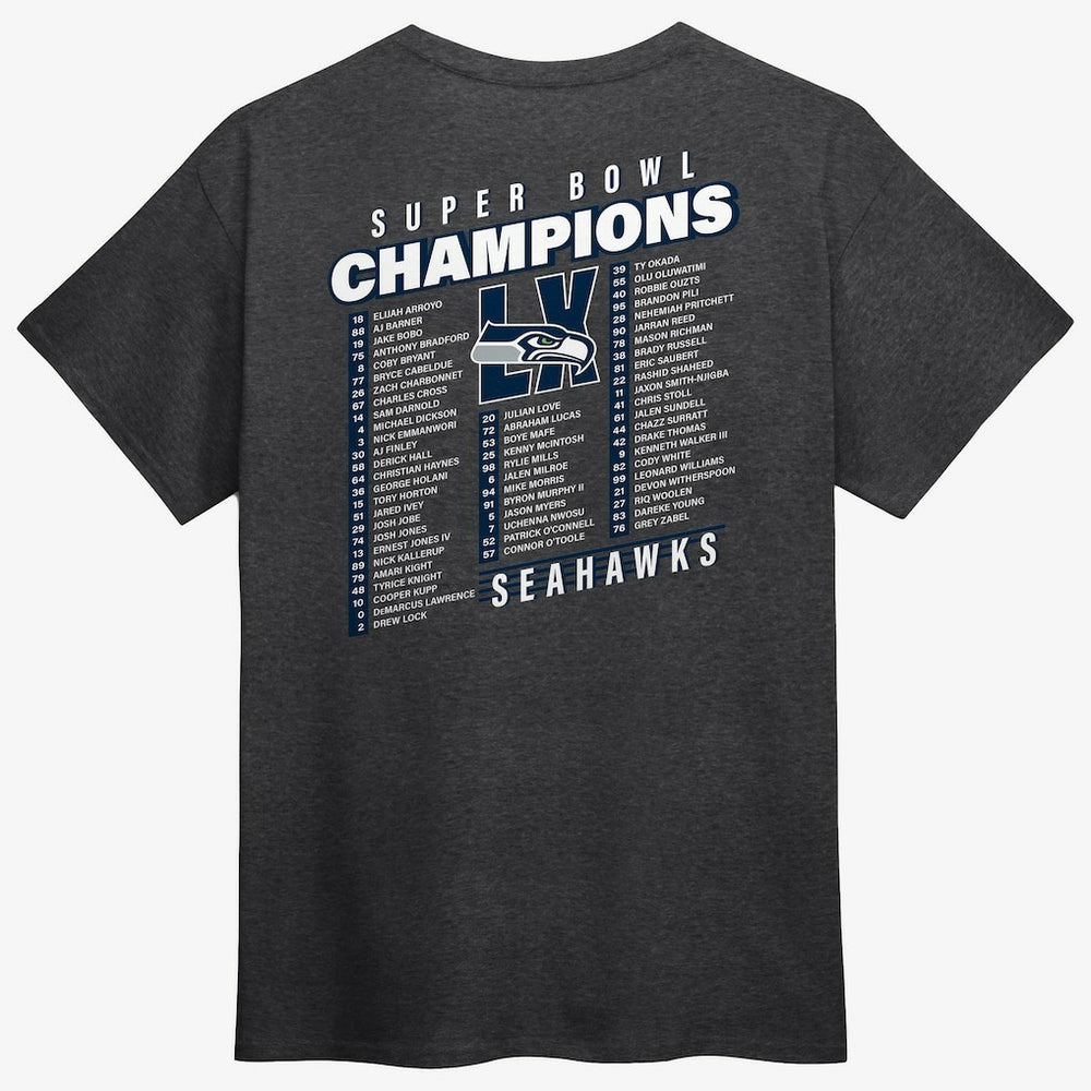 Seattle Seahawks Super Bowl LX Champions Best Teammates Roster T-Shirt Heather Charcoal