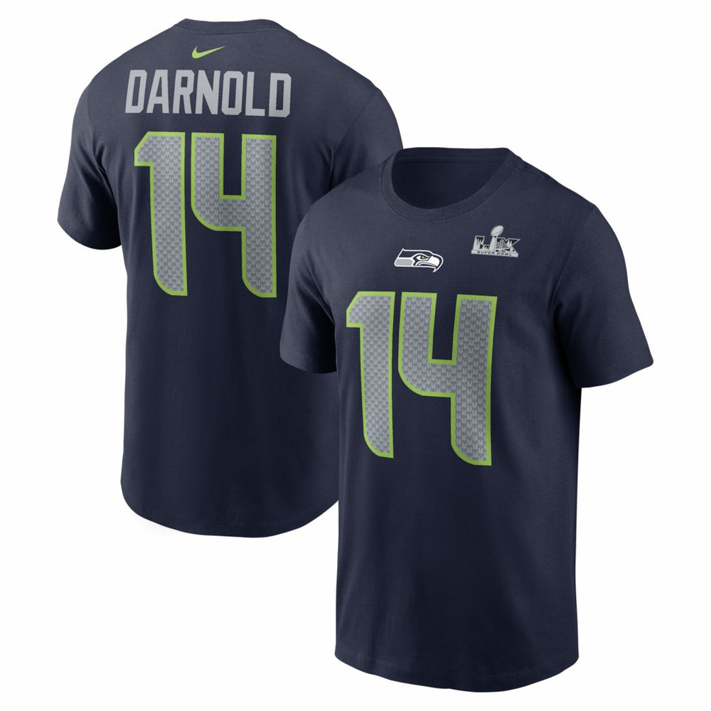 Sam Darnold Seattle Seahawks Super Bowl LX Patch Name & Number T-Shirt College Navy