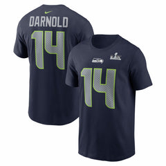 Sam Darnold Seattle Seahawks Super Bowl LX Patch Name & Number T-Shirt College Navy