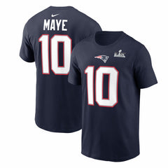 Drake Maye New England Patriots Super Bowl LX Patch Name & Number T-Shirt Navy
