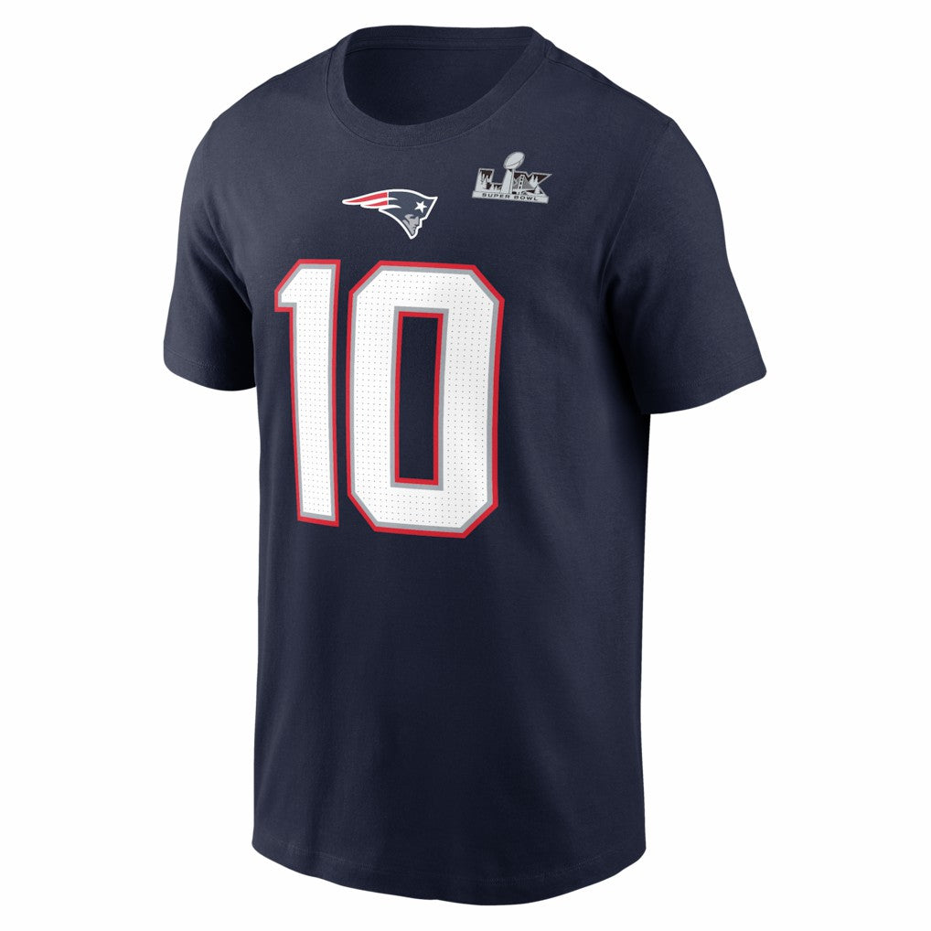 Drake Maye New England Patriots Super Bowl LX Patch Name & Number T-Shirt Navy
