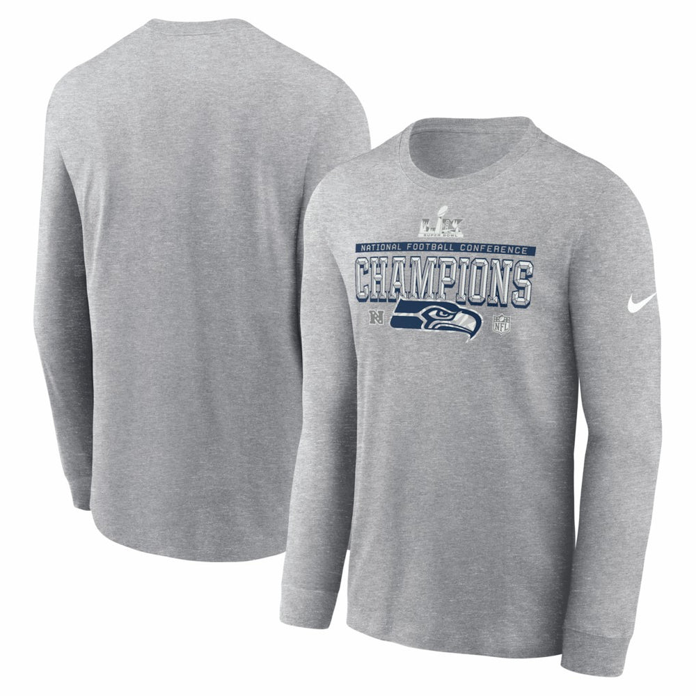 Seattle Seahawks 2025 NFC Champions Locker Room Trophy Collection Long Sleeve T-Shirt Heather Gray