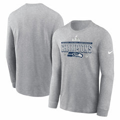 Seattle Seahawks 2025 NFC Champions Locker Room Trophy Collection Long Sleeve T-Shirt Heather Gray