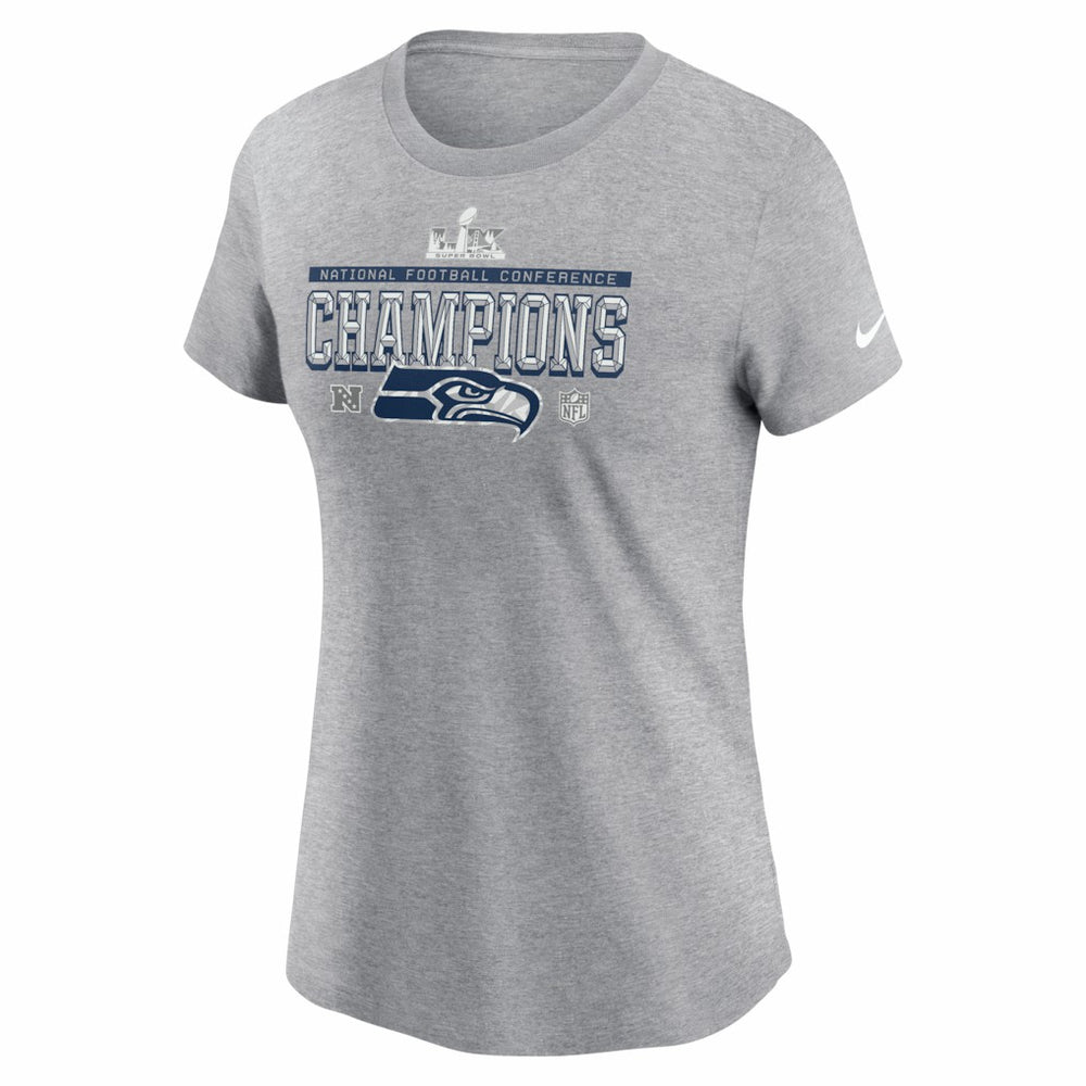 Seattle Seahawks Women's 2025 NFC Champions Locker Room Trophy Collection T-Shirt Heather Gray