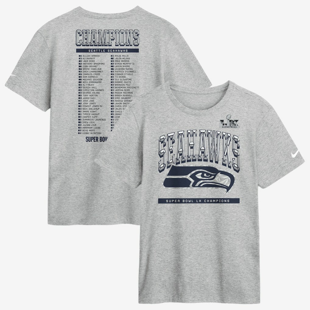 Seattle Seahawks Super Bowl LX Champions Ice Classic Roster T-Shirt Heather Gray