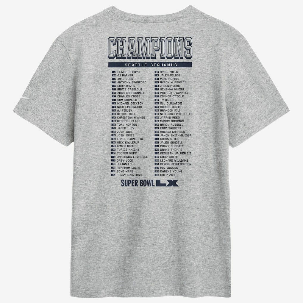 Seattle Seahawks Super Bowl LX Champions Ice Classic Roster T-Shirt Heather Gray