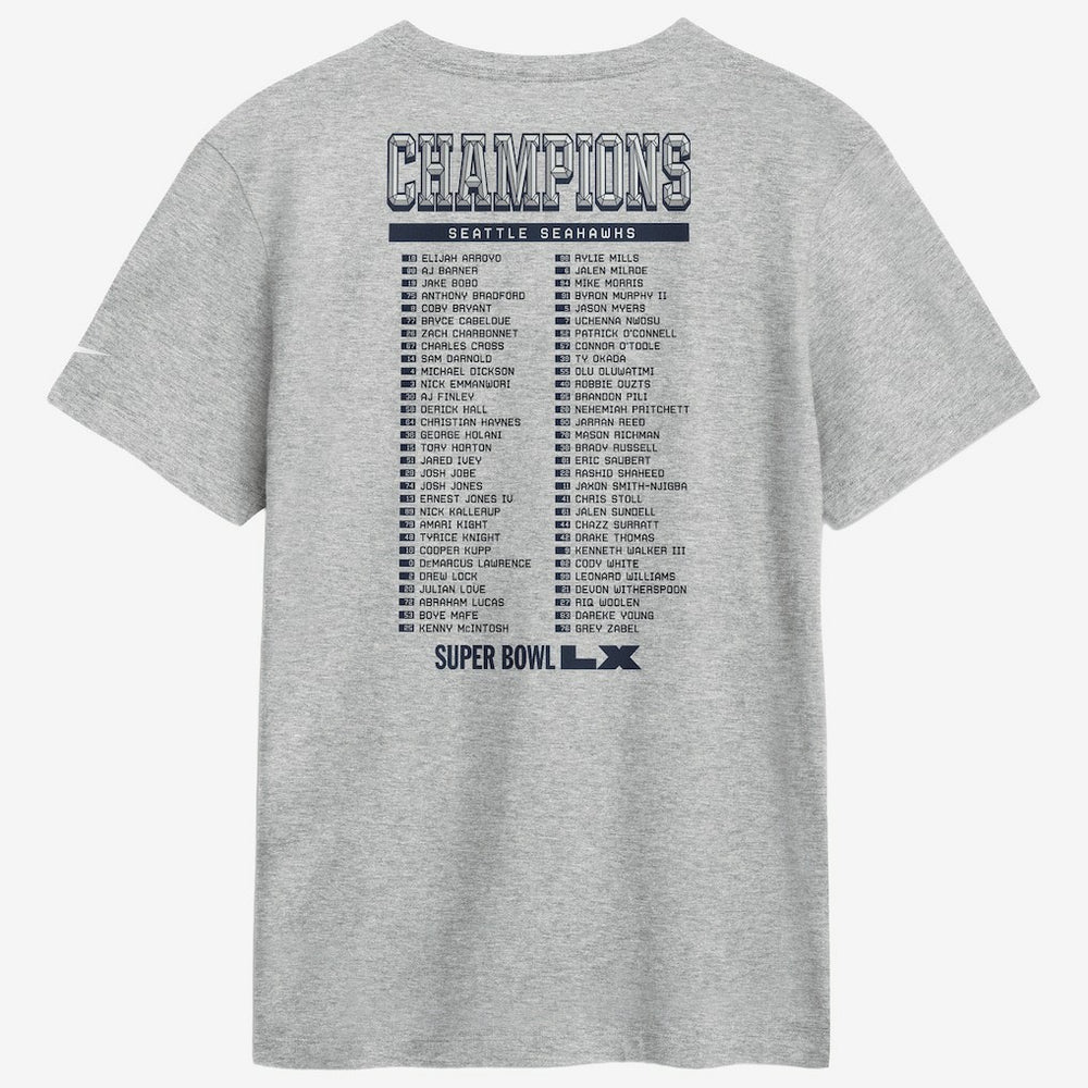 Seattle Seahawks Super Bowl LX Champions Ice Classic Roster T-Shirt Heather Gray