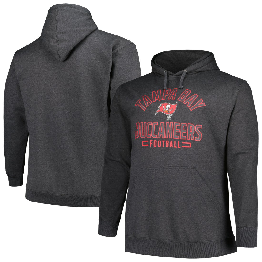 Tampa Bay Buccaneers Big & Tall Pullover Hoodie Heather Charcoal