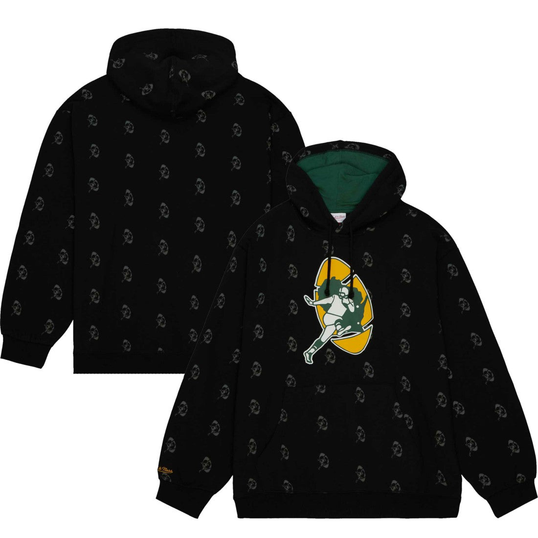 Green Bay Packers Allover Print Fleece Pullover Hoodie Black