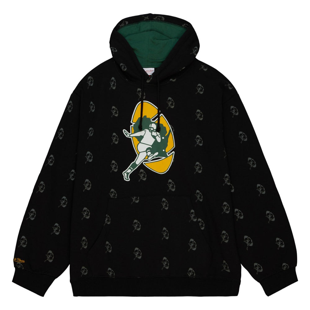 Green Bay Packers Allover Print Fleece Pullover Hoodie Black