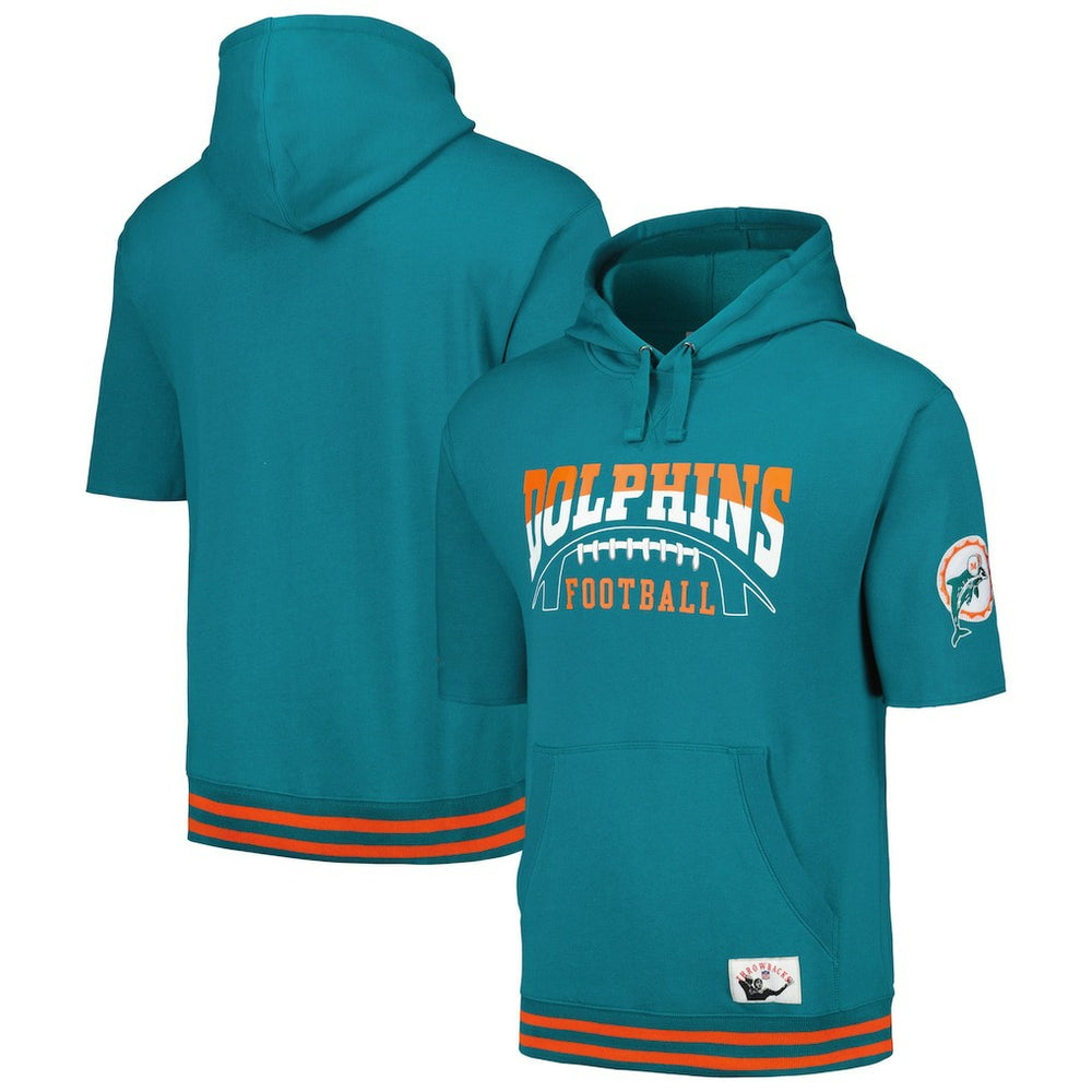 Miami Dolphins Pre-Game Short Sleeve Pullover Hoodie Aqua