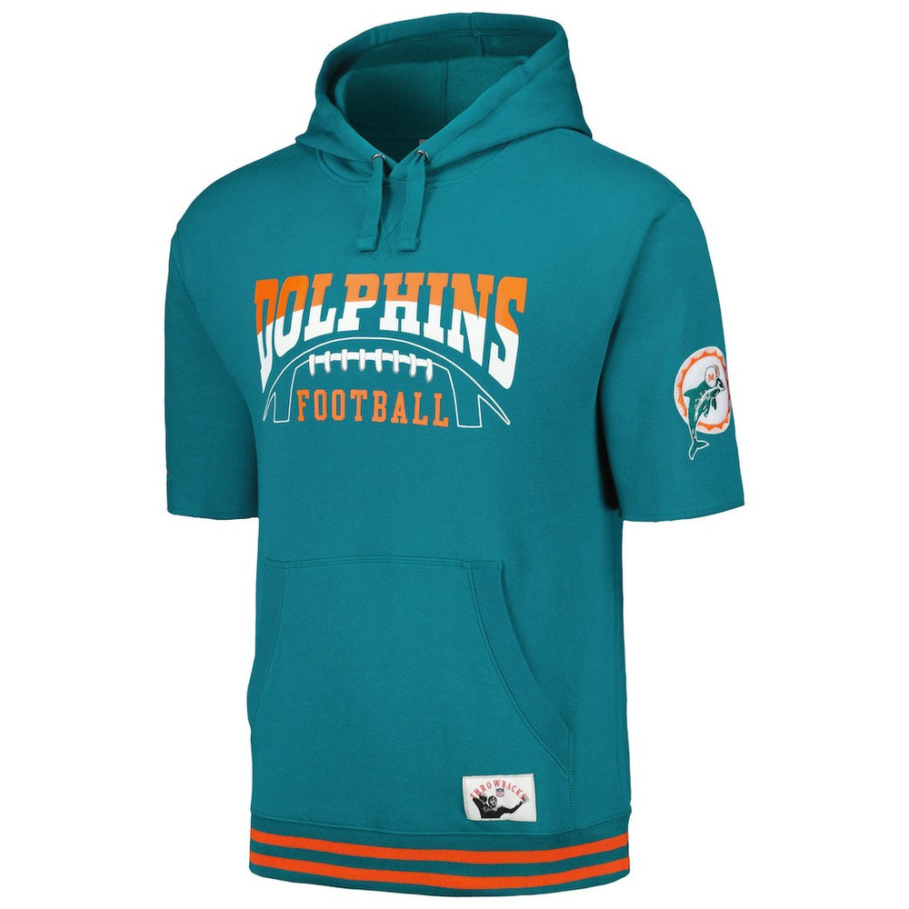 Miami Dolphins Pre-Game Short Sleeve Pullover Hoodie Aqua