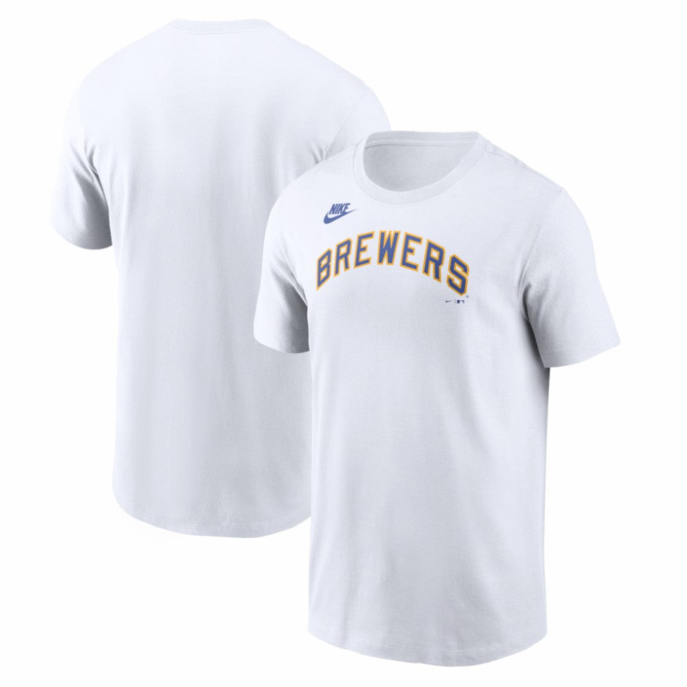 Milwaukee Brewers Nike Cooperstown Collection Wordmark T-Shirt - White T-shirts