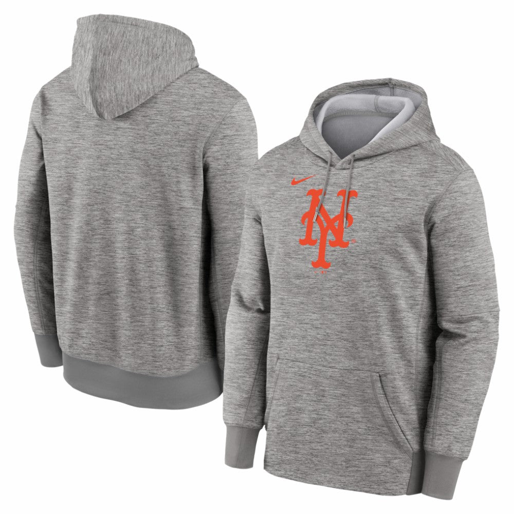 New York Mets Nike Primary Logo Therma Hoodie - Heather Gray Hoodies