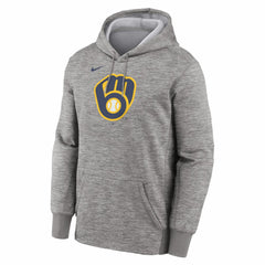 Milwaukee Brewers Nike Primary Logo Therma Hoodie - Heather Gray Hoodies