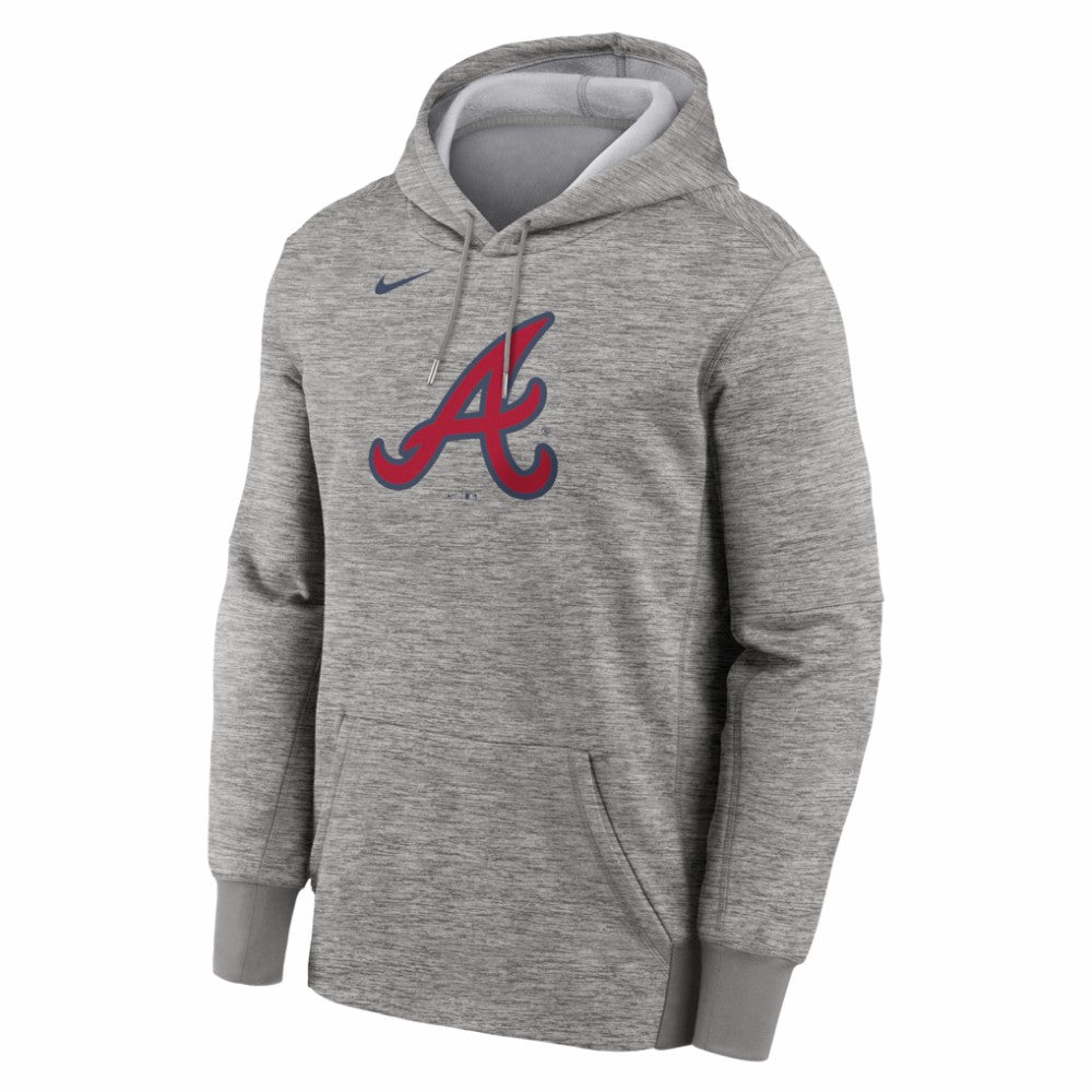 Atlanta Braves Nike Primary Logo Therma Hoodie - Heather Gray Hoodies