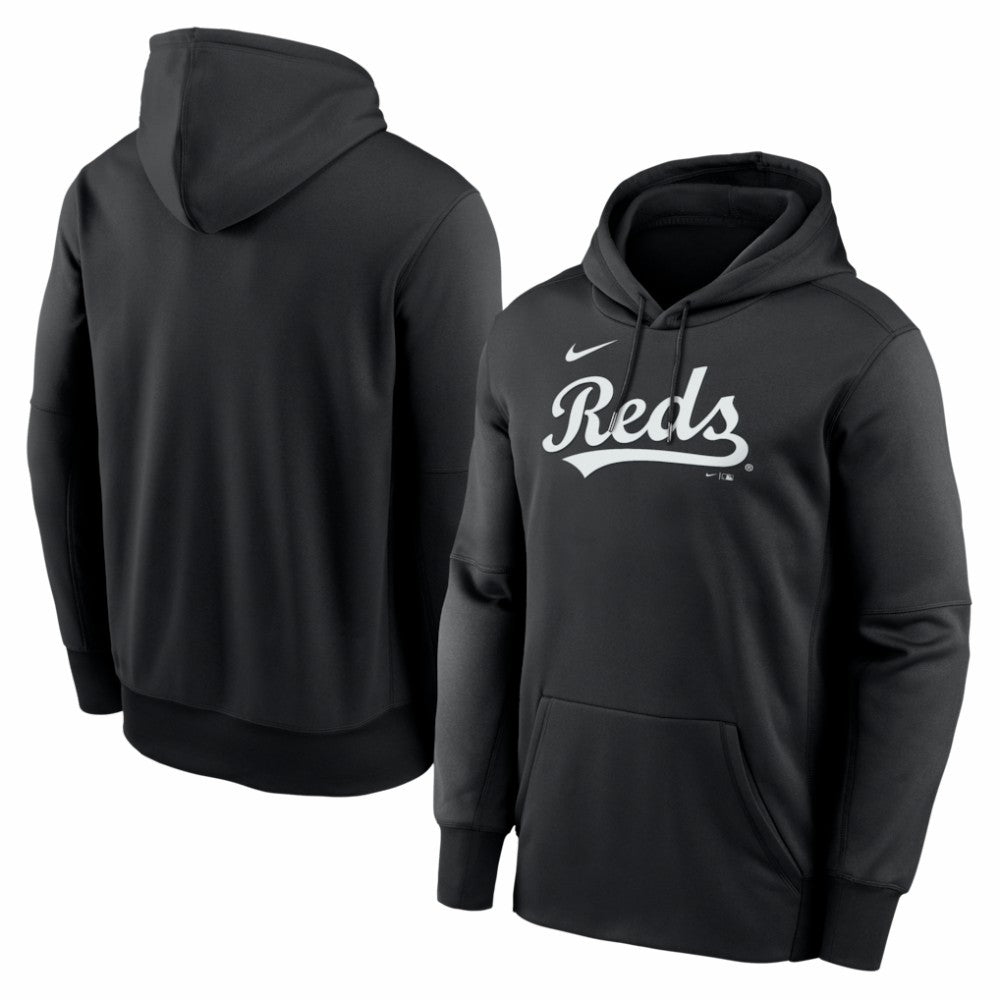 Cincinnati Reds Nike Primary Wordmark Therma Hoodie - Black Hoodies