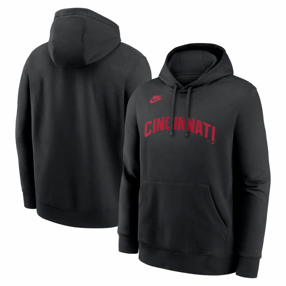 Cincinnati Reds Nike Cooperstown Collection Wordmark Club Hoodie - Black Hoodies