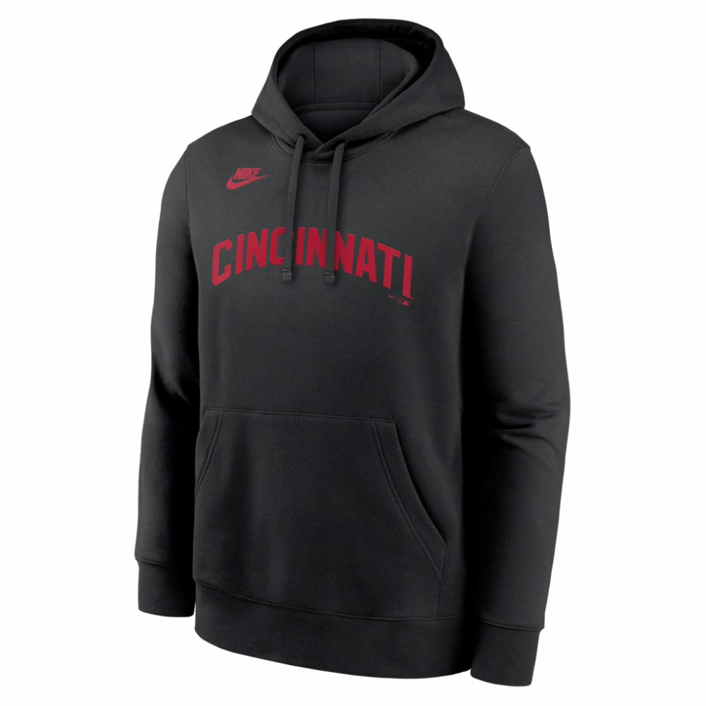 Cincinnati Reds Nike Cooperstown Collection Wordmark Club Hoodie - Black Hoodies