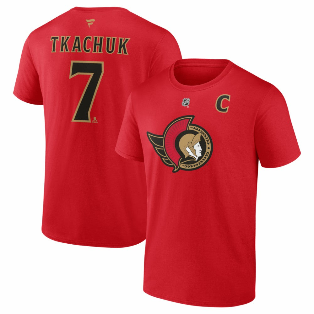 NHL Brady Tkachuk Ottawa Senators Fanatics Captain's Patch Authentic Stack Name & Number T-Shirt - Red