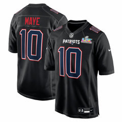 NFL Drake Maye New England Patriots Super Bowl LX Patch Carbon Fashion Game Jersey - Black