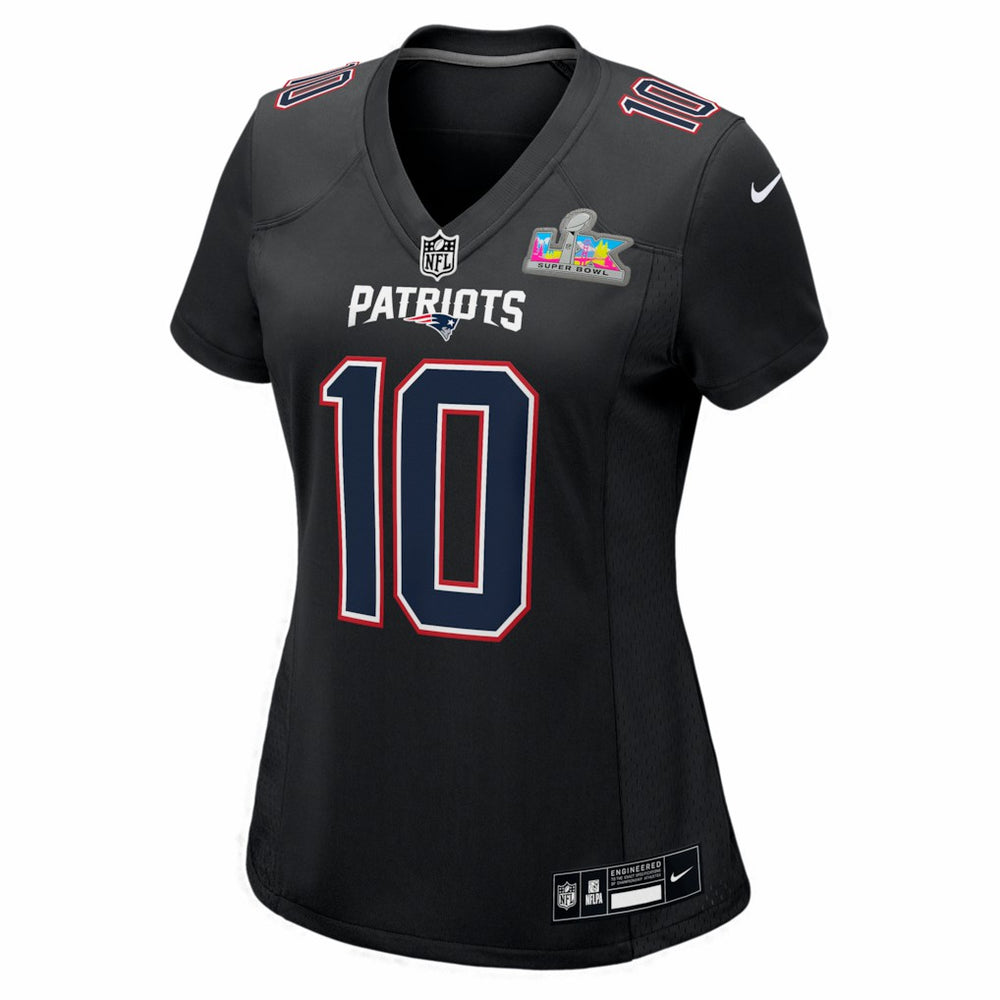 NFL Drake Maye New England Patriots Women's Super Bowl LX Patch Carbon Fashion Game Jersey - Black