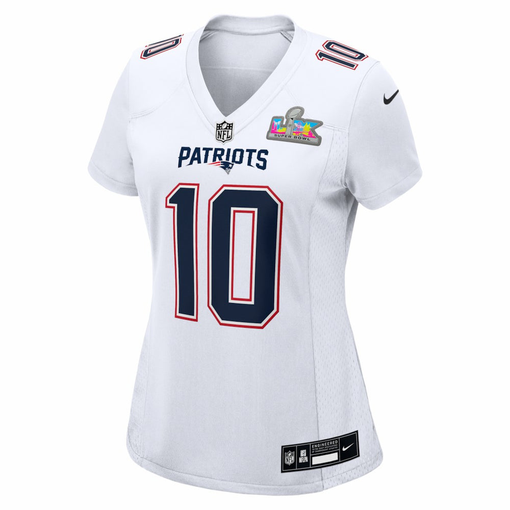 NFL Drake Maye New England Patriots Women's Super Bowl LX Patch Tundra Fashion Game Jersey - White