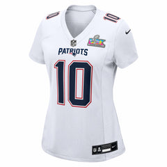NFL Drake Maye New England Patriots Women's Super Bowl LX Patch Tundra Fashion Game Jersey - White