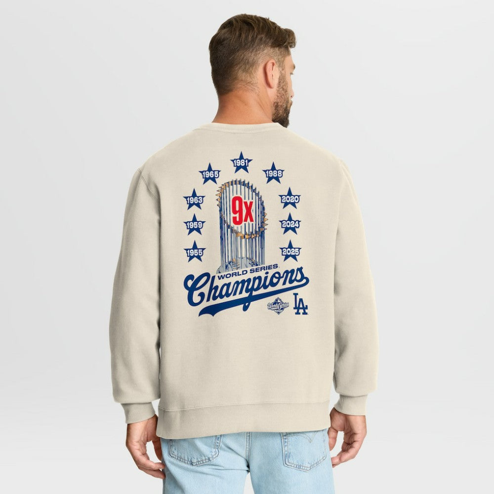 Los Angeles Dodgers Fanatics 9x Champs Crewneck Sweatshirt - Tan Sweatshirts