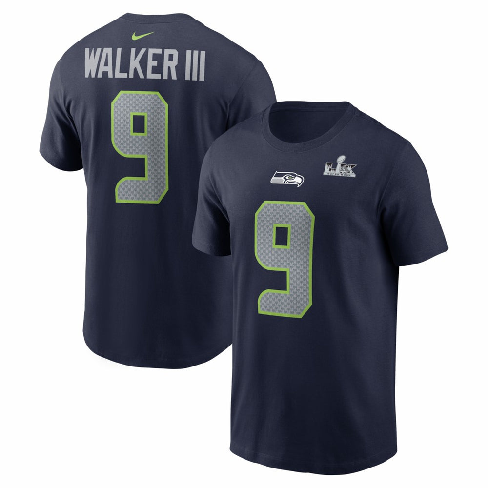 Kenneth Walker III Seattle Seahawks Super Bowl LX Patch Name & Number T-Shirt College Navy