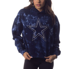 Dallas Cowboys The Wild Collective Women's Tie-Dye Cropped Pullover Hoodie Navy