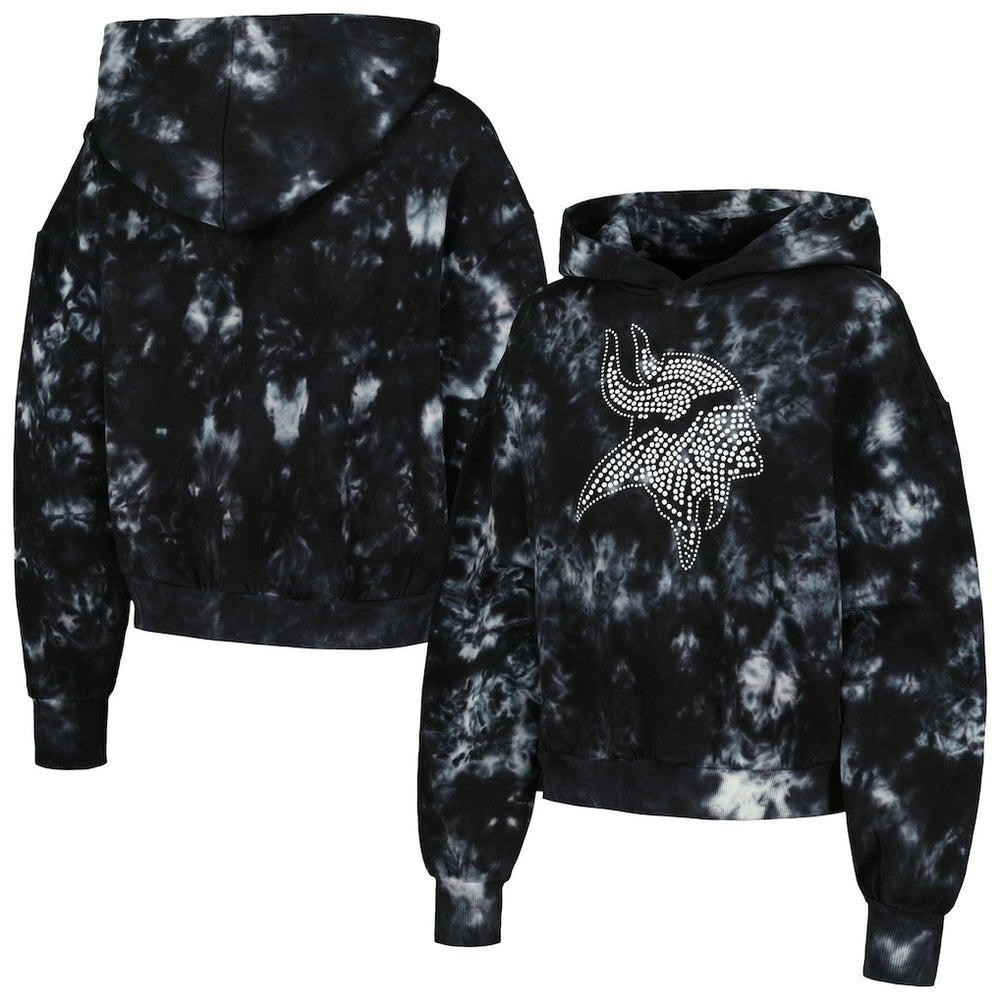 Minnesota Vikings The Wild Collective Women's Tie-Dye Cropped Pullover Hoodie Black