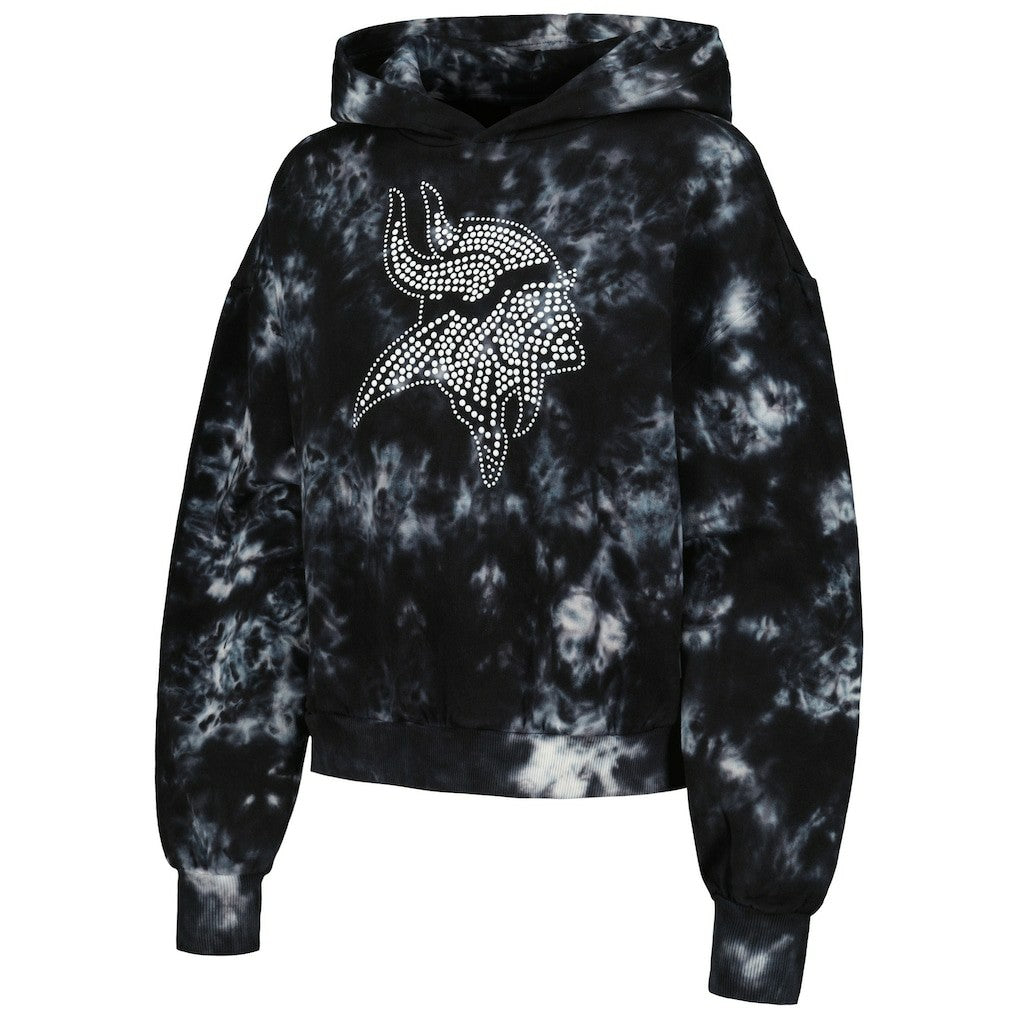 Minnesota Vikings The Wild Collective Women's Tie-Dye Cropped Pullover Hoodie Black