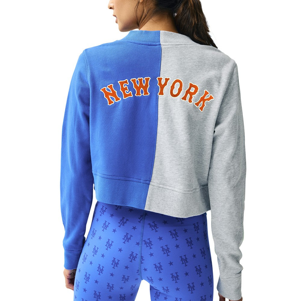 New York Mets Terez Women's Cropped Button-Up Cardigan - Gray/Royal