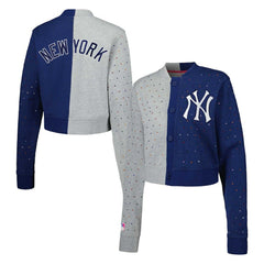 New York Yankees Terez Women's Cropped Button-Up Cardigan - Gray/Navy