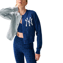 New York Yankees Terez Women's Cropped Button-Up Cardigan - Gray/Navy