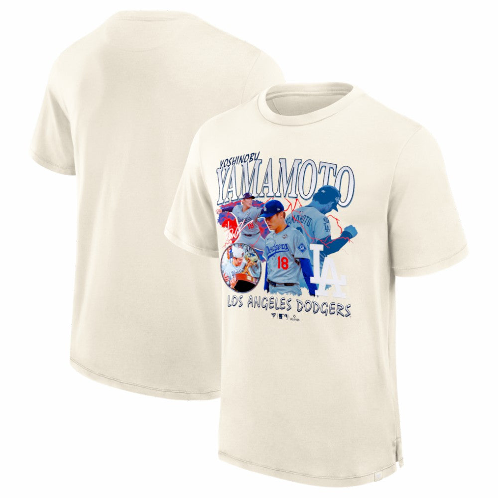 Yoshinobu Yamamoto Los Angeles Dodgers Fanatics Montage T-Shirt - Cream T-shirts