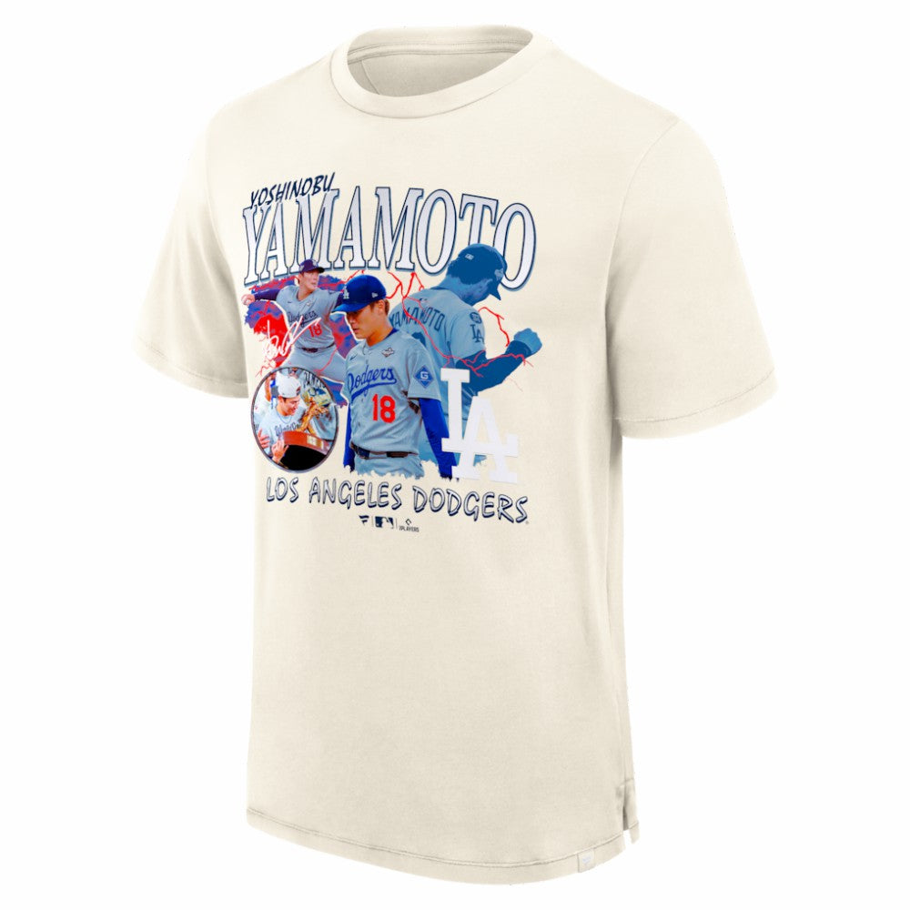 Yoshinobu Yamamoto Los Angeles Dodgers Fanatics Montage T-Shirt - Cream T-shirts