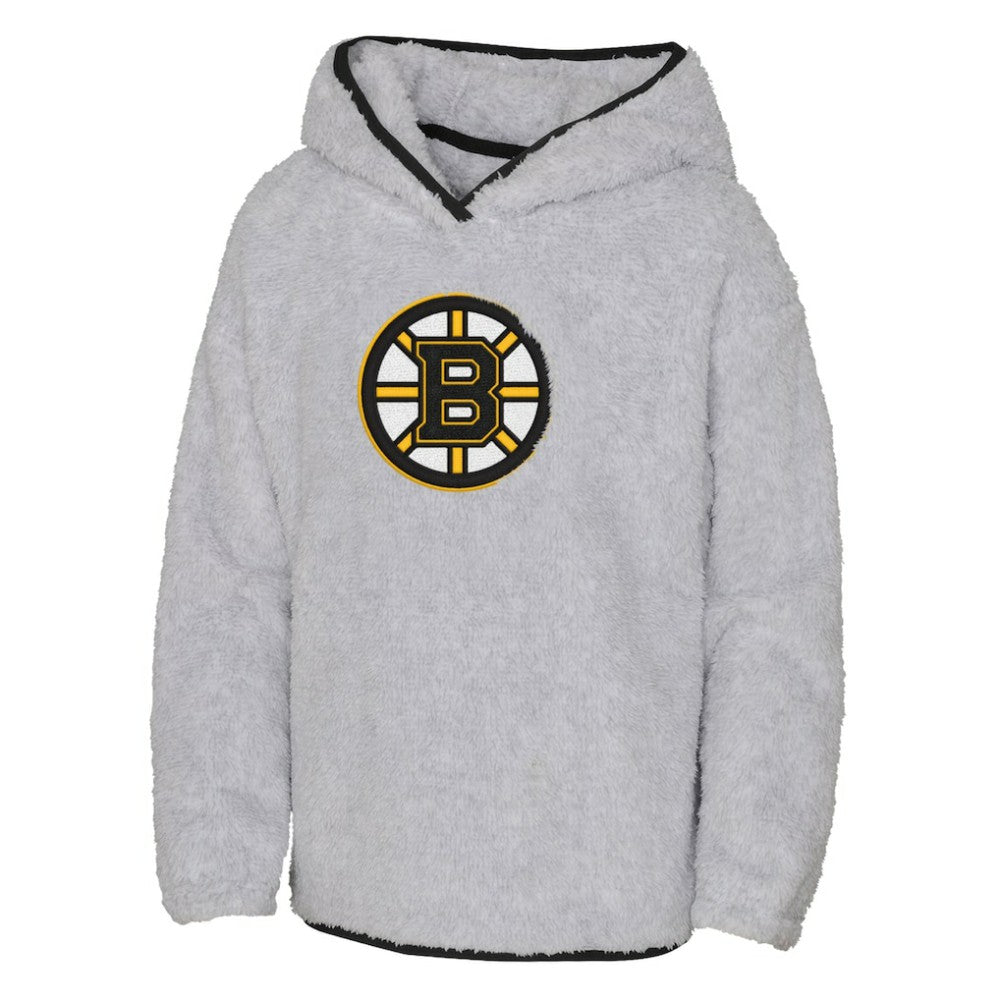 NHL Boston Bruins Girls Youth Ultimate Teddy Fleece Pullover Hoodie - Heather Gray