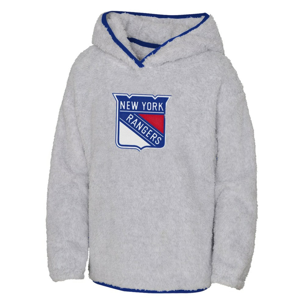 NHL New York Rangers Girls Youth Ultimate Teddy Fleece Pullover Hoodie - Heather Gray