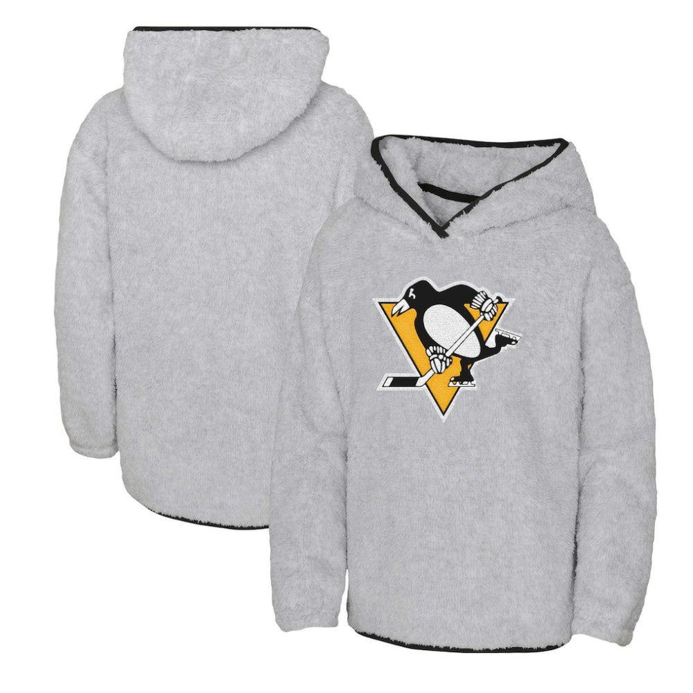NHL Pittsburgh Penguins Girls Youth Ultimate Teddy Fleece Pullover Hoodie - Heather Gray