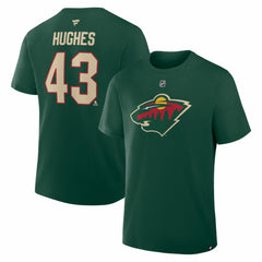 NHL Quinn Hughes Minnesota Wild Fanatics Authentic Stack Name & Number T-Shirt - Green
