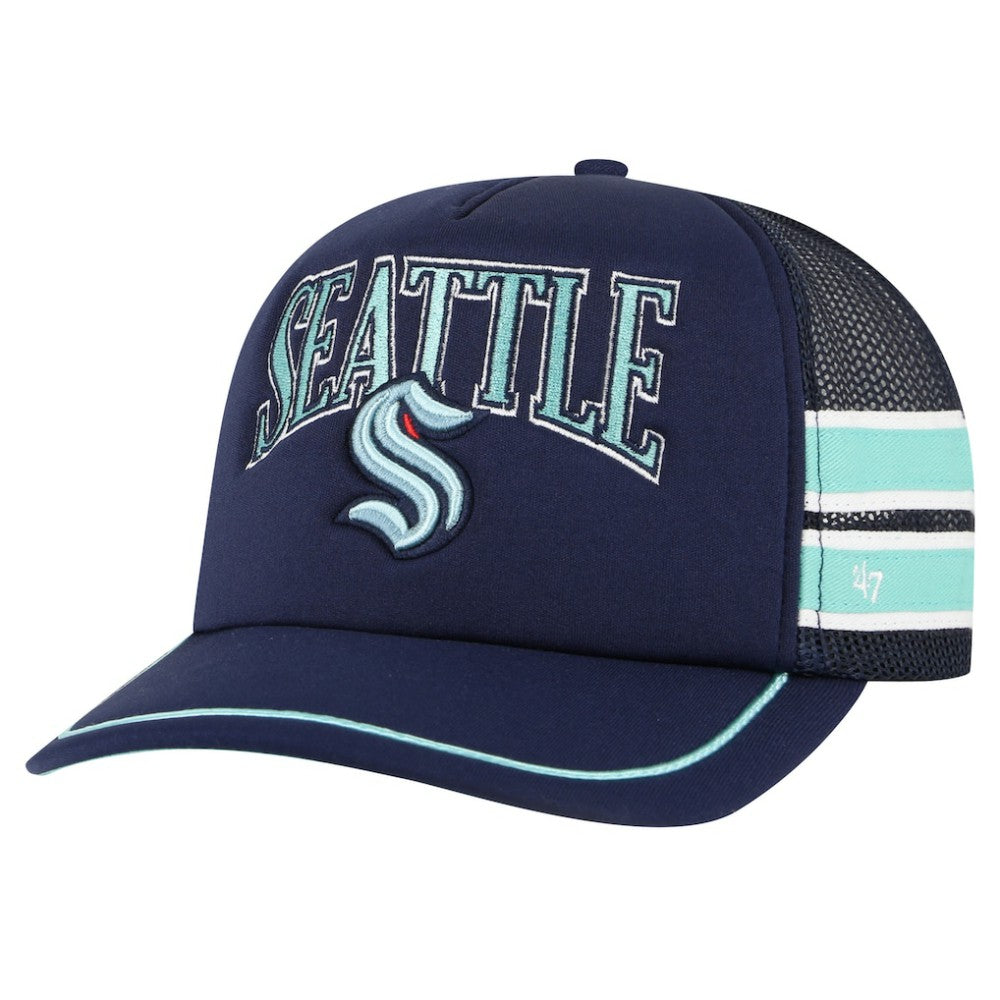 NHL Seattle Kraken '47 Sideband Stripes Trucker Snapback Hat - Deep Sea Blue